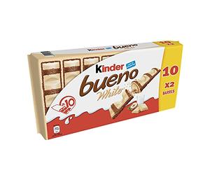KINDER Bueno White Leche y Avellana - Paquete de 10 x 2 barritas.