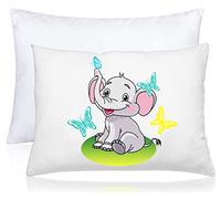 kinder Fluff Almohada y Funda para niños-Almohadas con Relleno Alternativo de plumón. Cojines Infantiles, Almohada de Viaje o Almohada Cervical para Cuna Bebe, Cuna Viaje, Camas Infantiles -Elefante