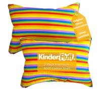 kinder Fluff Children Pillow (2Pk) 10x15in - First Pillow for Kids Age 2+, Bright Rainbow Design, 100% Cotton Sateen Stripe 300T, Down Alternative Fill, Machine Washable, Colourful Kids Cushion XS