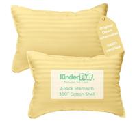 kinder Fluff Pre-Teen Pillows (2Pack) 43x66cm - Pillows for Kids Age 12+, 100% Cotton Sateen Stripes 300T, Down Alternative Fill, Machine Washable - Children & Travel Cushion - Yellow - XL