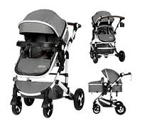 Kinder King Cochecito de bebé reversible 3 en 1 con bandeja desmontable, se convierte en cochecito de cuna recién nacido, carro plegable para niños pequeños, toldo y mango ajustables, aleación de aluminio, ruedas colgantes