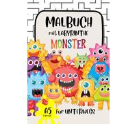 Kinder-Malbuch, A5, kleines Format für unterwegs: Labyrinthe und süße Monster für Autofahrt & Restaurant