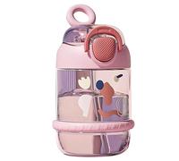 Kinder Wasserflasche mit Strohhalm, Trinkflasche für Kinder mit Motiv Trinkflasche Kinder Kinderflasche Flasche für Schule Kindergarten (Pink)