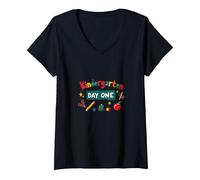 Kindergarten Día Uno: Emocionante Primera Aventura Escolar Camiseta Cuello V, Mujer, Negro, L