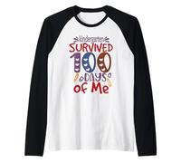 Kindergarten Grade Survived 100 Days of Me Back To School Camiseta Manga Raglan