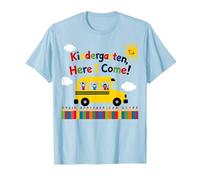 Kindergarten Here I Come 1st Day Boy Emoción Autobús Escolar Camiseta, Hombre, Azul Bebé, L