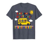Kindergarten Here I Come 1st Day Boy Emoción Autobús Escolar Camiseta, Hombre, Azul Jaspeado, 6XL