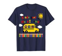 Kindergarten Here I Come 1st Day Boy Emoción Autobús Escolar Camiseta, Hombre, Azul Marino, S