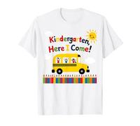Kindergarten Here I Come 1st Day Boy Emoción Autobús Escolar Camiseta, Hombre, Blanco, M