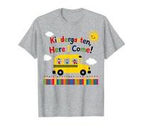 Kindergarten Here I Come 1st Day Boy Emoción Autobús Escolar Camiseta, Hombre, Gris Jaspeado, XXL