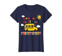 Kindergarten Here I Come 1st Day Boy Emoción Autobús Escolar Camiseta, Mujer, Azul Marino, L