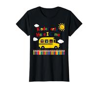 Kindergarten Here I Come 1st Day Boy Emoción Autobús Escolar Camiseta, Mujer, Negro, M