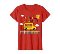 Kindergarten Here I Come 1st Day Boy Emoción Autobús Escolar Camiseta, Mujer, Rojo, M