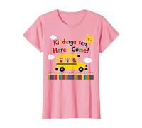 Kindergarten Here I Come 1st Day Boy Emoción Autobús Escolar Camiseta, Mujer, Rosado, XS