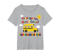 Kindergarten Here I Come 1st Day Boy Emoción Autobús Escolar Camiseta, Mujer Tallas Grandes, Gris Jaspeado, 4XL Grande