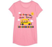 Kindergarten Here I Come 1st Day Boy Emoción Autobús Escolar Camiseta, Niñas, Rosado, Mediano