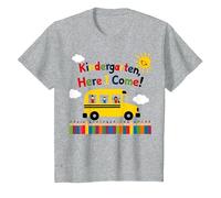 Kindergarten Here I Come 1st Day Boy Emoción Autobús Escolar Camiseta, Niños, Gris Jaspeado, 4 años