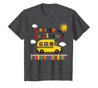 Kindergarten Here I Come 1st Day Boy Emoción Autobús Escolar Camiseta, Niños, Jaspeado Oscuro, 4 años