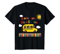 Kindergarten Here I Come 1st Day Boy Emoción Autobús Escolar Camiseta, Niños, Negro, 6 años