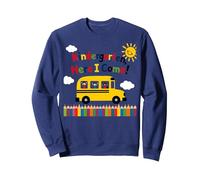 Kindergarten Here I Come 1st Day Boy Emoción Autobús Escolar Sudadera, Unisex para Adultos, Azul Marino, L