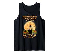 Kindergarten Teacher by Day Witch by Night Halloween Costume Camiseta sin Mangas