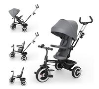 Kinderkraft Aston 2 Pro Triciclo Evolutivo, Bicicleta Sin Pedales, Bicicleta Bebe, para Niños, Cinturón, con Accesorios, Portavasos, Cesta, 9 Meses a 25 kg, Gris
