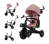 Kinderkraft Aveo 2 Plus, Triciclo evolutivo 9 Meses-5 años, Asiento Giratorio 360°, Respaldo reclinable, Plegable, toldo UPF50+, 6 Funciones, Rosa