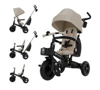 Kinderkraft Aveo 2 Plus, Triciclo evolutivo 9 Meses-5 años, Asiento Giratorio 360°, Respaldo reclinable, Plegable, toldo UPF50+, 6 Funciones, Beige