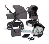 Kinderkraft B-TOUR Carrito Bebé 3 en 1, i-Size 40-75 cm, asiento 2 en 1, Silla de Paseo desde el nacimiento hasta los 22 kg, con Silla Coche, silla de coche 0-13 kg, TRAVEL SYSTEM, Gris oscuro