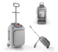 Kinderkraft Cabby Maleta Infantil 2 en 1 con Asiento, Equipaje de Cabina Plegable, 20 L, Ruedas LED, asa Regulable, Gris