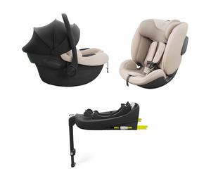 KINDERKRAFT ENDURA SAFE MODULAR SYSTEM, 3en1, Para niños y Bebés, Silla de coche para niños, Base giratoria, Ultraligera(3,2kg), Acolchado premium, Sistema de protección para la cabeza, Beige