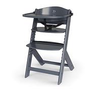 Kinderkraft ENOCK Trona bebé de Madera, Infantil, Portatil, para niños, Evolutiva silla alta, Ergonómica, Con accesorios, Barrera y Bandeja, Gris completo