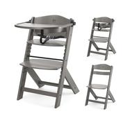 Kinderkraft ENOCK - Trona de madera 3 en 1, silla multifuncional para bebé, altura y reposapiés ajustables, arnés de seguridad, con bandeja desmontable, para niños de hasta 10 años, color marrón