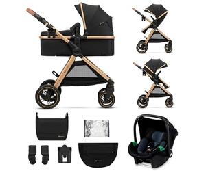 Kinderkraft ESME Carrito bebé 3 en 1 Set, con Portabebés Mink PRO I-Size, Sistema de Viaje, Cochecito para Bebé, Cochecito, Plegable, para Recién Nacido hasta 4 Años, Negro