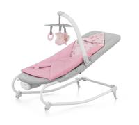Kinderkraft FELIO2 Hamaca Bebé, Balancín, Silla mecedora con manta envolvente, mosquitera y arco con 3 juguetes, vibraciones, 8 músicas, extremadamente ligera, Rosa