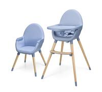 Kinderkraft FINI 2 trona 2 en 1 convertible a silla, bandeja doble ajustable 3 niveles extraíble, arnés 5 puntos, reposapiés regulable, patas de haya, base antideslizante, funda ecopiel, Nordic Breeze