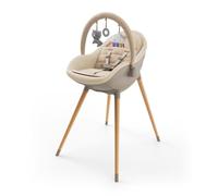 Kinderkraft FINI UP, Trona bebé 2 en 1, Silla Infantil, Trona portatil, Patas de Madera, Bandeja Ajustable, Fácil de limpiar, para niños, Beige