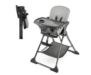 Kinderkraft FOLDEE Trona Bebé, ergonómica, cómoda, reclinable, plegable, con altura ajustable, reposapiés, bandeja doble desmontable, para niños pequeños, de 6 meses a 3 años, Gris