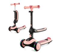 Kinderkraft Halley, Patinete 2 en 1, para Niños, Ajustable, Draisienne, Triciclo, Multifuncional, Bici, 3 Ruedas, LED, De 2 años hasta 50 Kilos, Rosa