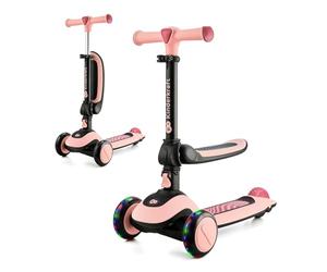 Kinderkraft Halley 2 en 1 Bicicleta sin Pedales y Patinete con Ruedas LED, Manillar Ajustable, Base Antideslizante, Ultraligera y Segura para Niños - Rosa