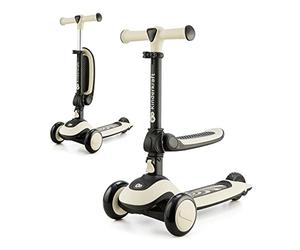 Kinderkraft Halley, Patinete 2 en 1, para Niños, Ajustable, Draisienne, Triciclo, Multifuncional, Bici, 3 Ruedas, LED, De 2 años hasta 50 Kilos, Blanco