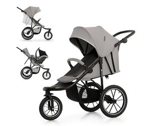 Kinderkraft HELSI 2, Jogger, Silla de Paseo, Para Bebés, 3 Ruedas, Para cada Terreno, Desde el Nacimiento hasta 22 Kg, Rueads Neumaticas, Off Road, Cesta Grande, Gris