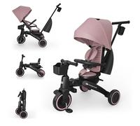 Kinderkraft Jazz 3 Triciclo, Asiento Giratorio 360°, posición semirreclinada, Plegable, Capota UPF 50+, Manillar para Padres, función de Bicicleta de Equilibrio, Rosa
