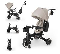 Kinderkraft Jazz 3 Triciclo, Asiento Giratorio 360°, posición semirreclinada, Plegable, Capota UPF 50+, Manillar para Padres, función de Bicicleta de Equilibrio, Beige