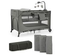 Kinderkraft Joy 2 Acc Cuna de Viaje 2 en 1 para Bebé de hasta 25 kg, Plegado rápido y fácil, Incluye Carrusel de Cuna con Juguetes, Estantes para pañales y Cambiador, Bolsa de Transporte, Gris