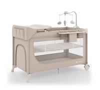 Kinderkraft LEODY UP with Acc Cuna de Viaje Bebe 120 x 60 cm, con Móvil Cuna Sonido Juguetes, Sistema de Plegado rápido y fácil, Dos Alturas, con Bolsa de Transporte, Beige