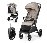 Kinderkraft LOOM Silla de paseo compacta y ligera, plegado automático, grandes ruedas antipinchazos, respaldo reclinable, UPF 50+, desde el nacimiento hasta 22 kg, Beige