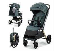 Kinderkraft LOOM Silla de paseo compacta y ligera, plegado automático, grandes ruedas antipinchazos, respaldo reclinable, desde el nacimiento hasta 22 kg, Verde