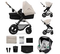 Kinderkraft MOOV 2 AIR, carrito 3 en 1 con capazo y silla de paseo 2 en 1, ruedas grandes inflables, Travel System con silla de coche, hasta 22 kg, Gris