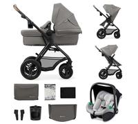 Kinderkraft MOOV 2 AIR, carrito 3 en 1 con capazo y silla de paseo 2 en 1, ruedas grandes inflables, Travel System con silla de coche, hasta 22 kg, Gris Claro